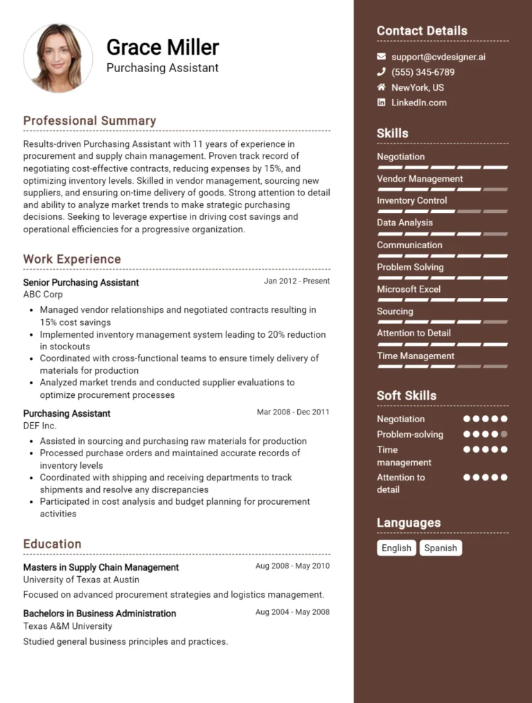 Purchasing Assistant CV Example For 2025: How to Create a Professional CV
