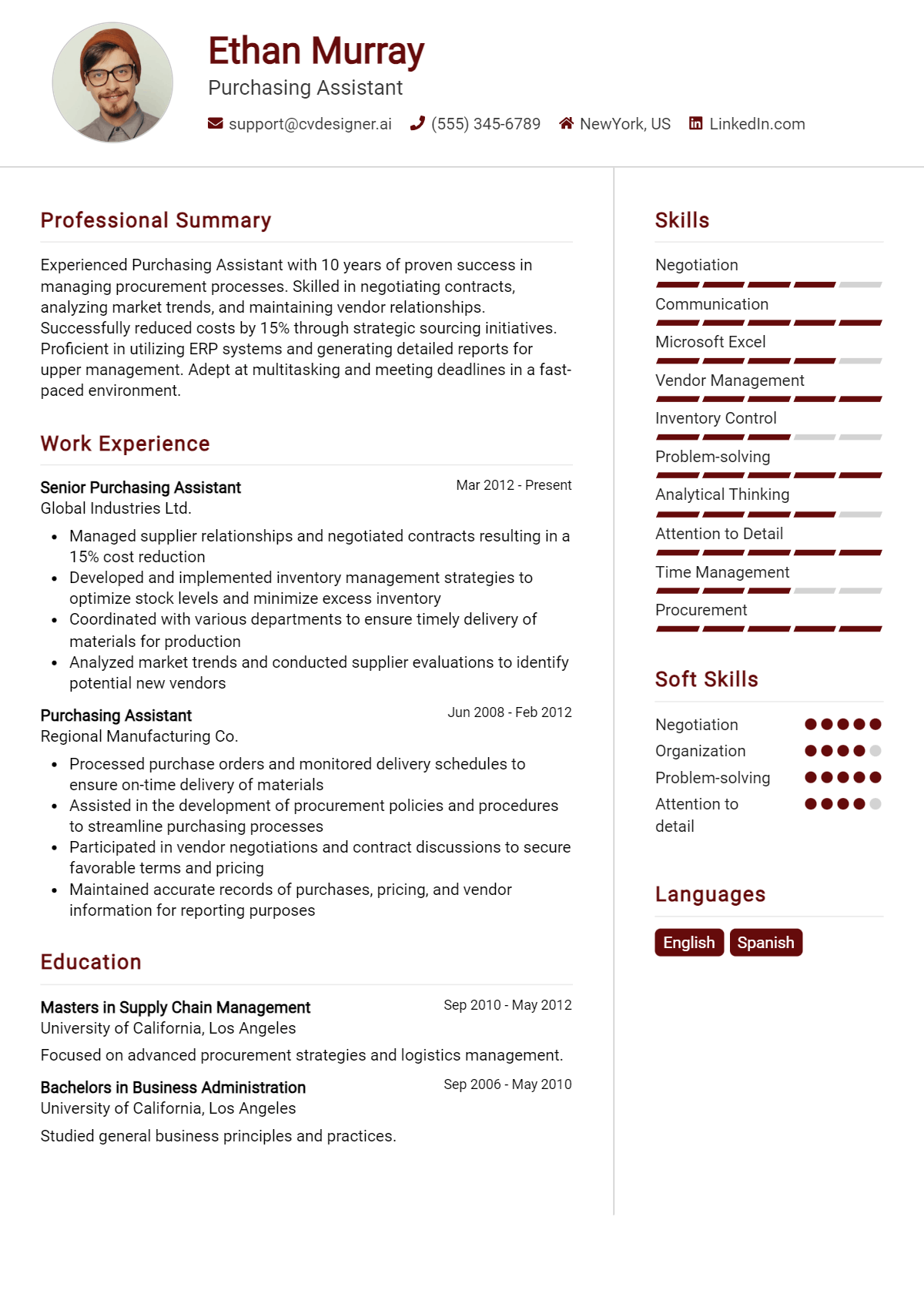 Purchasing Assistant Resume Example