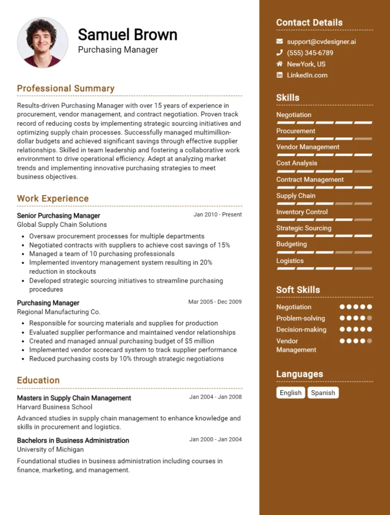 Purchasing Manager CV Example For 2025: Best Formatting Tips