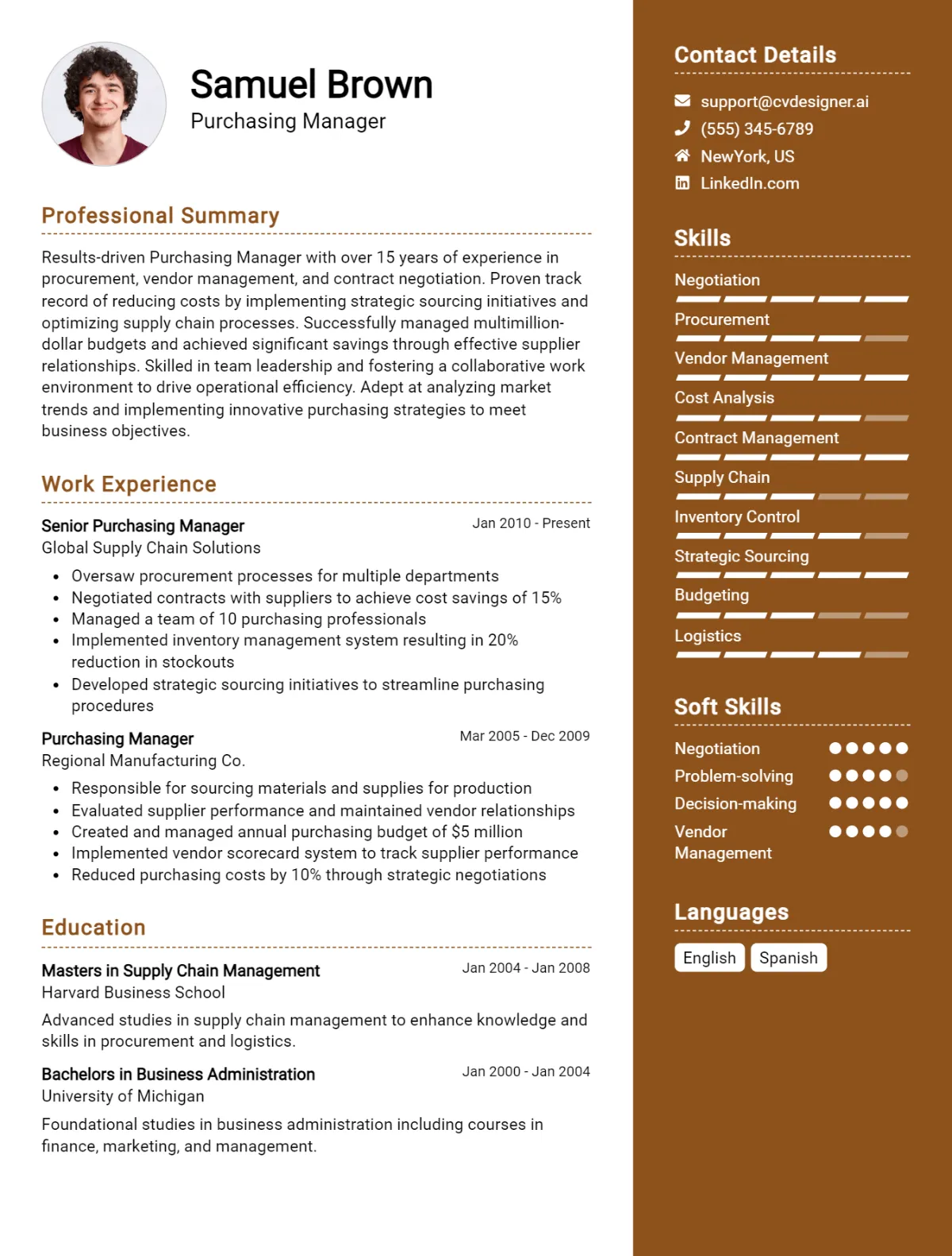 Purchasing Manager CV Example