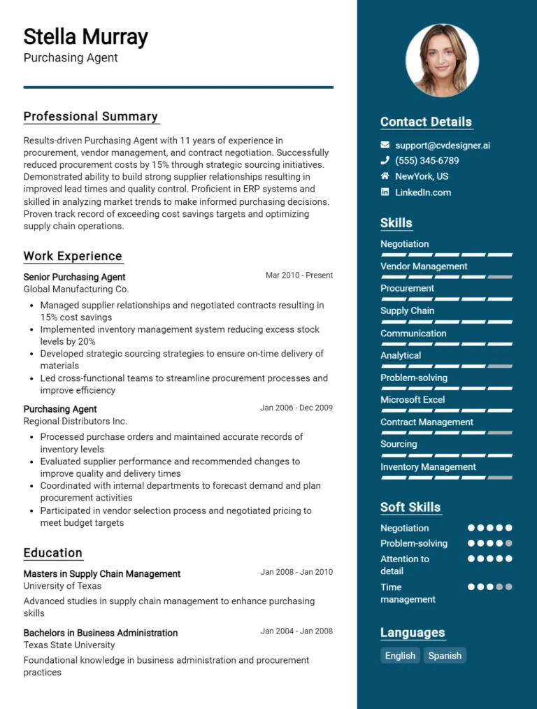 Purchasing Agent CV Example For 2025: Ultimate Guide