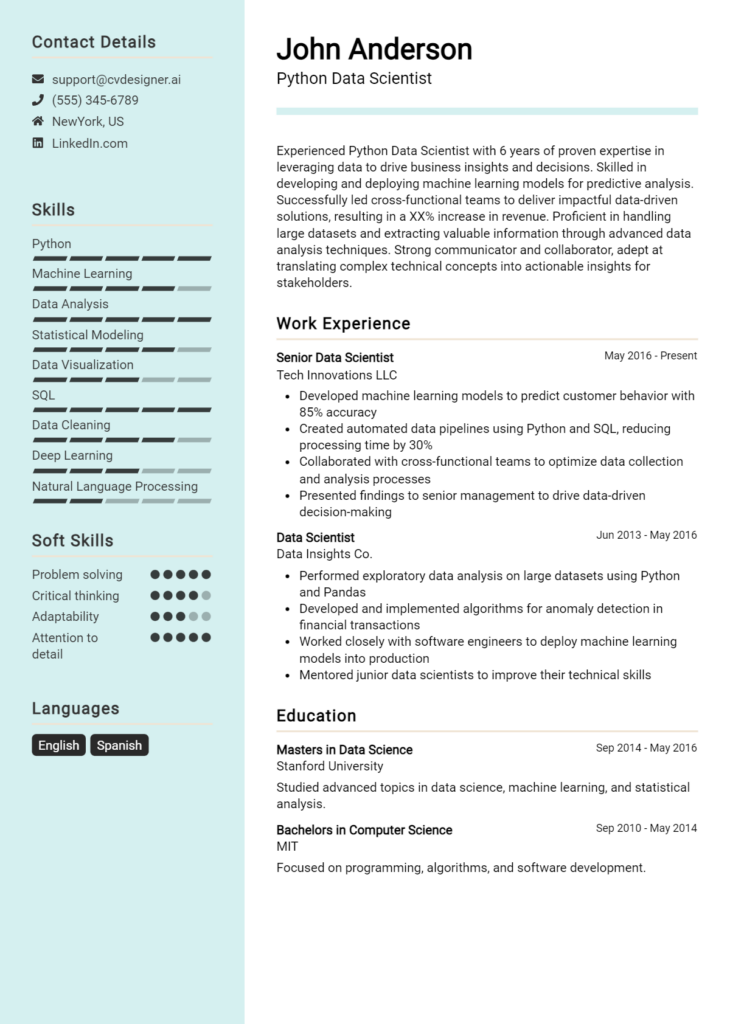 Python Data Scientist Resume Example