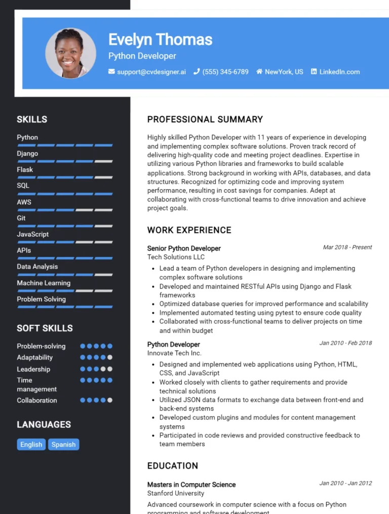 Python Developer CV Example For 2025: Proven Tips & Templates