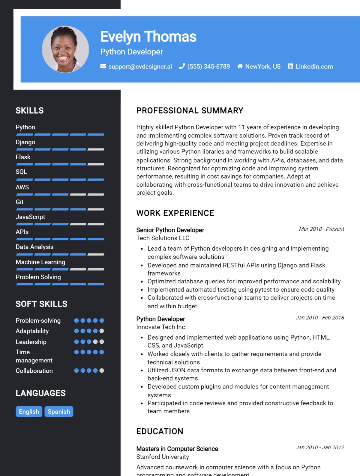 Python Developer CV Example