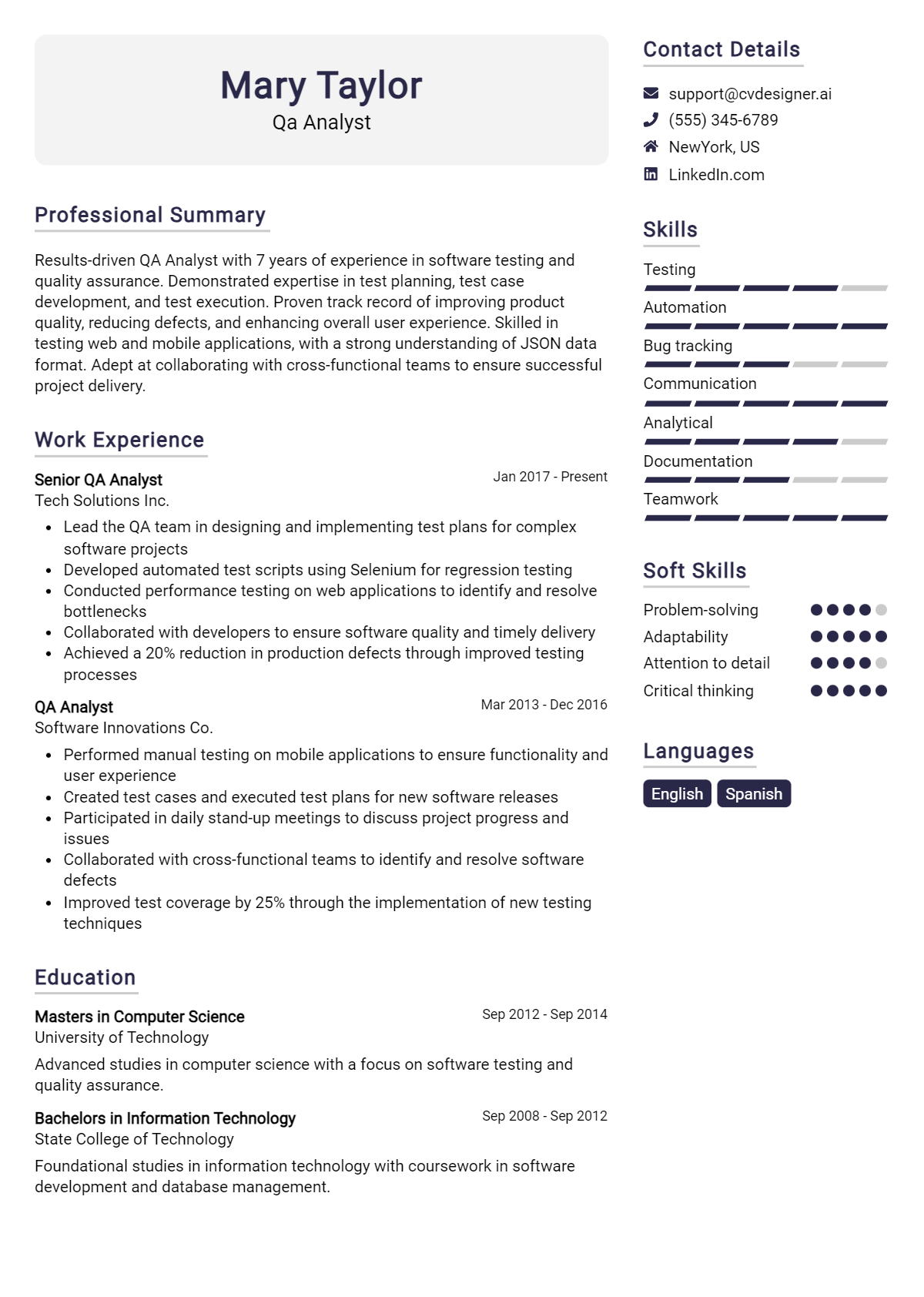 Qa Analyst Resume Example