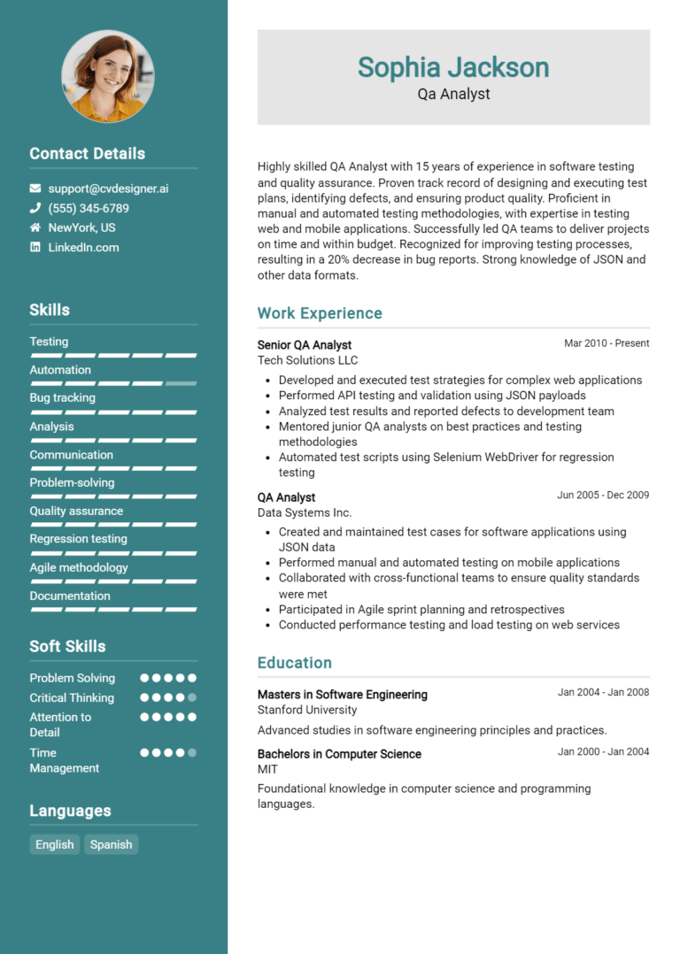 QA Analyst Resume Example for 2025: Tips & Templates