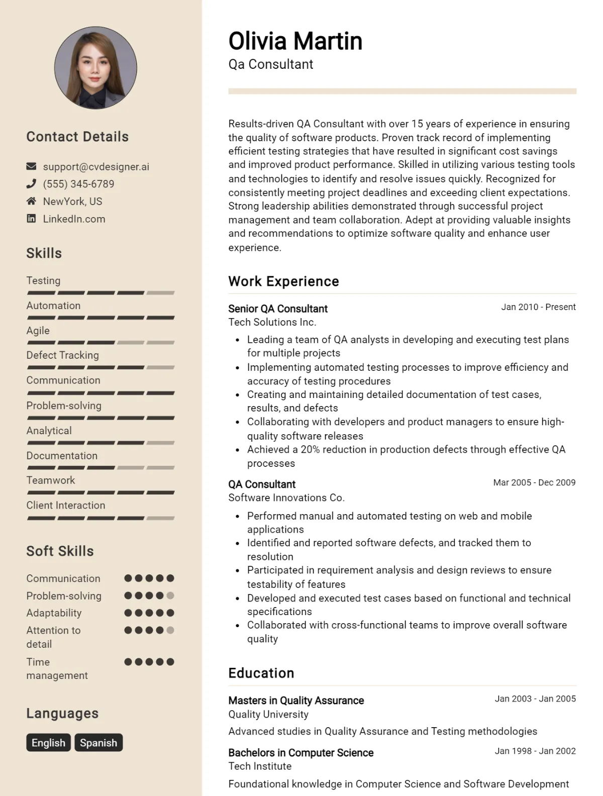 Qa Consultant CV Example