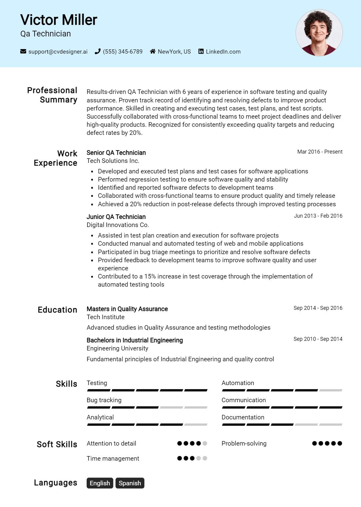Qa Technician Resume Example