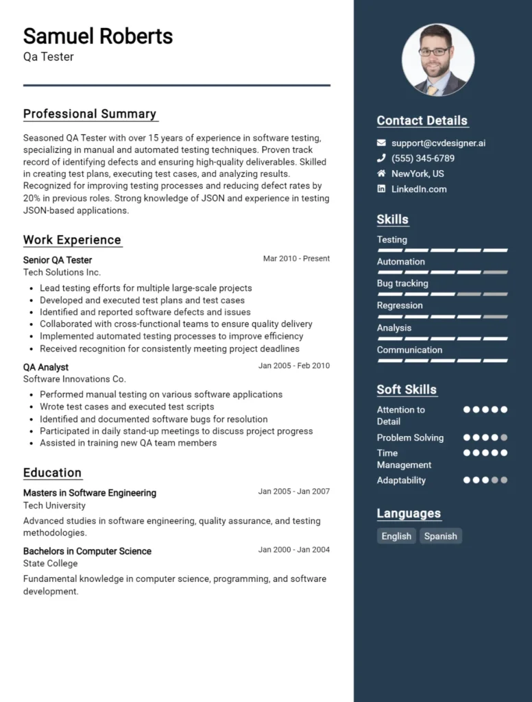 Qa Tester CV Example