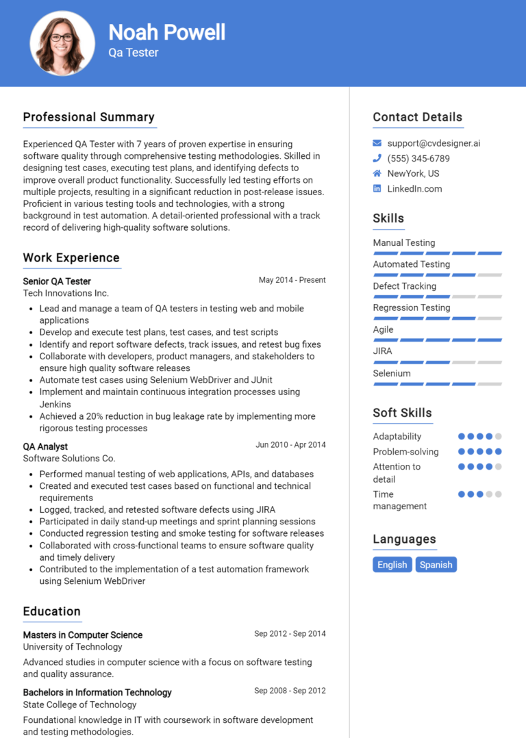 QA Tester Resume Example for 2025: Best Writing Guide