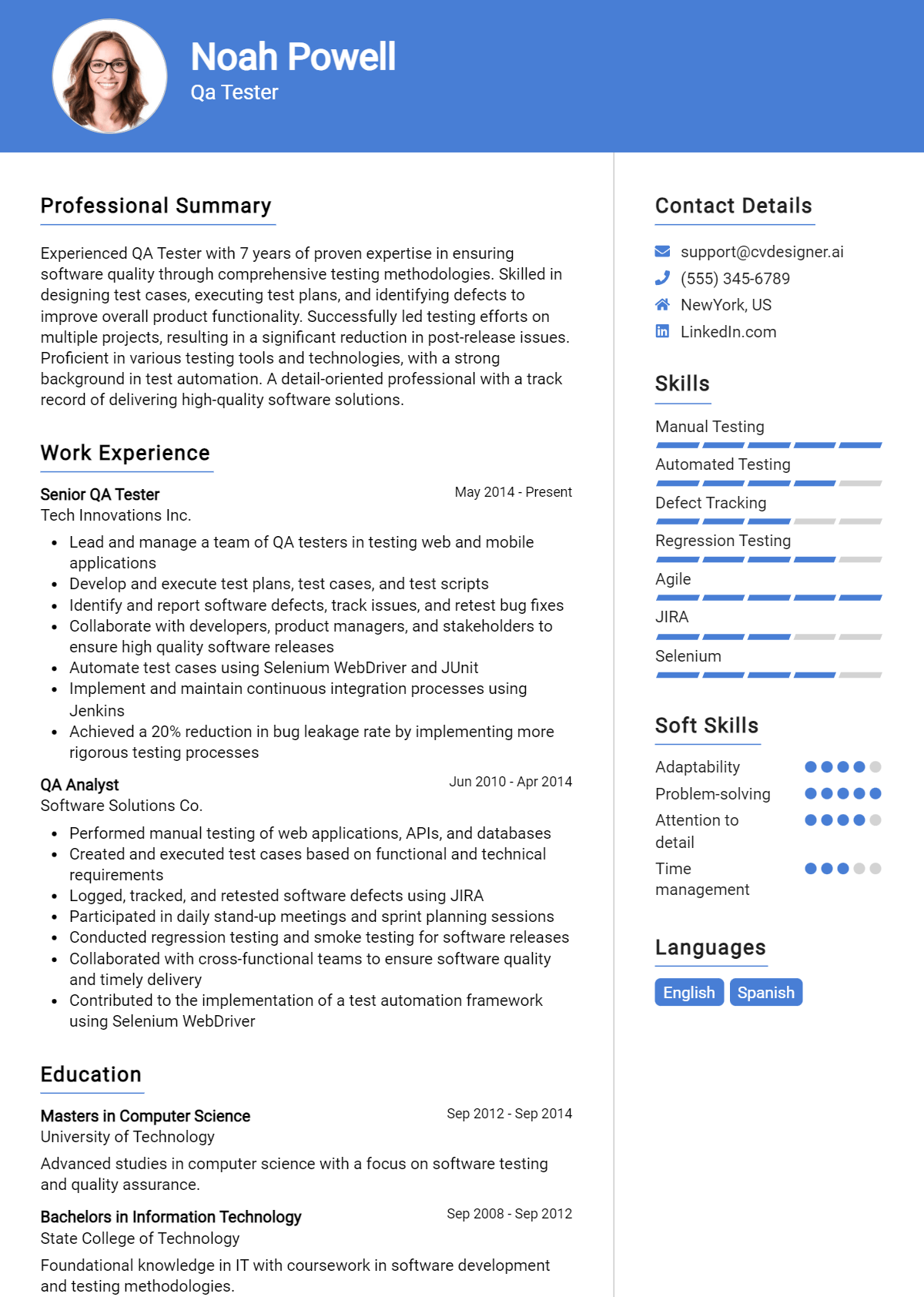 QA Tester Resume Example for 2024: Best Writing Guide - CVDesigner.ai