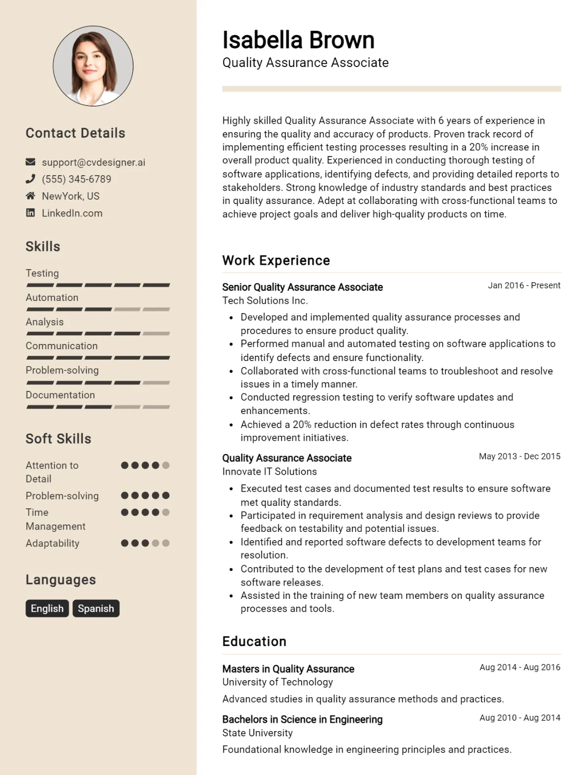 Quality Assurance Associate CV Example