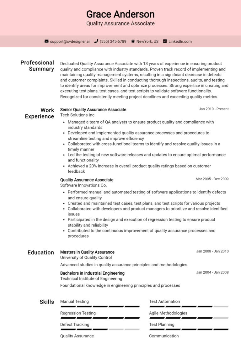 Quality Assurance Associate Resume Example for 2025: Proven Tips & Templates