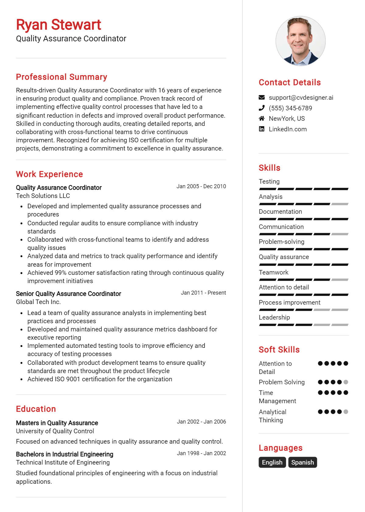 Quality Assurance Coordinator Resume Example