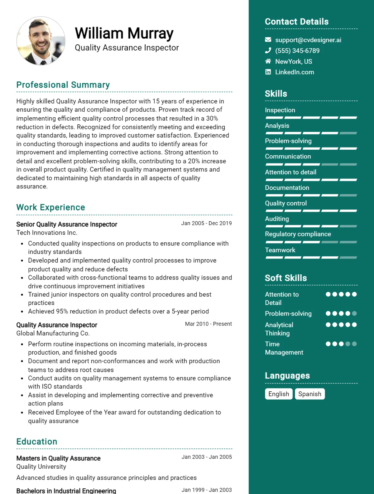 Quality Assurance Inspector CV Example