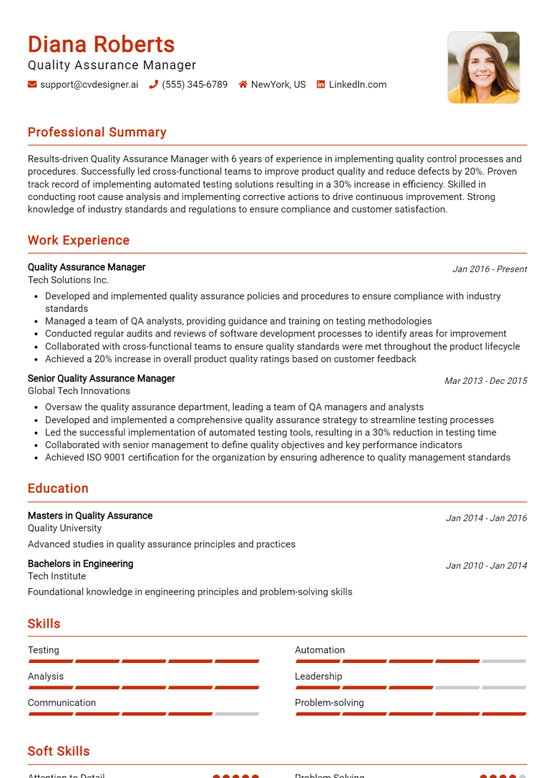 Quality Assurance Manager Resume Example for 2025: Free Samples ...