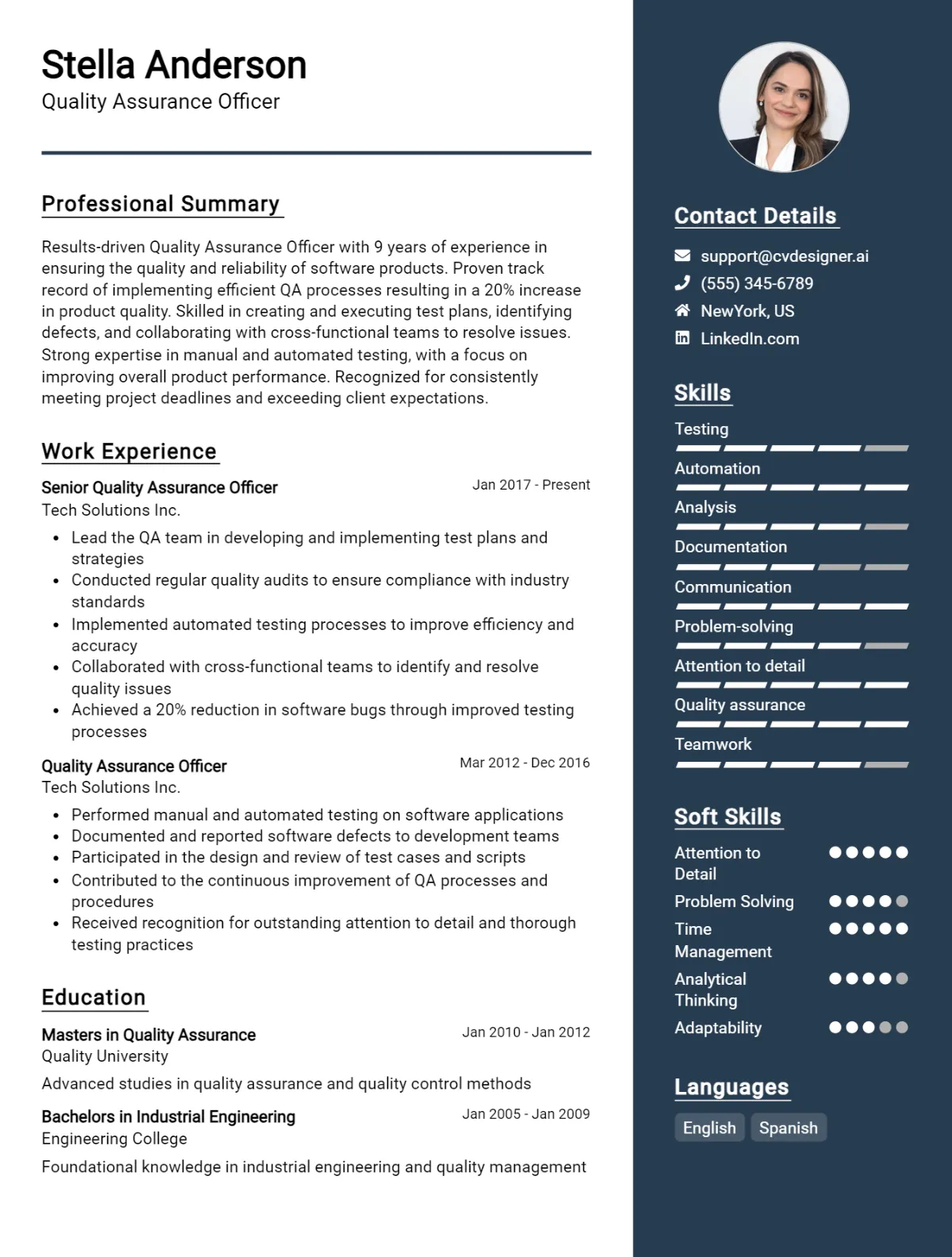 Quality Assurance Officer CV Example