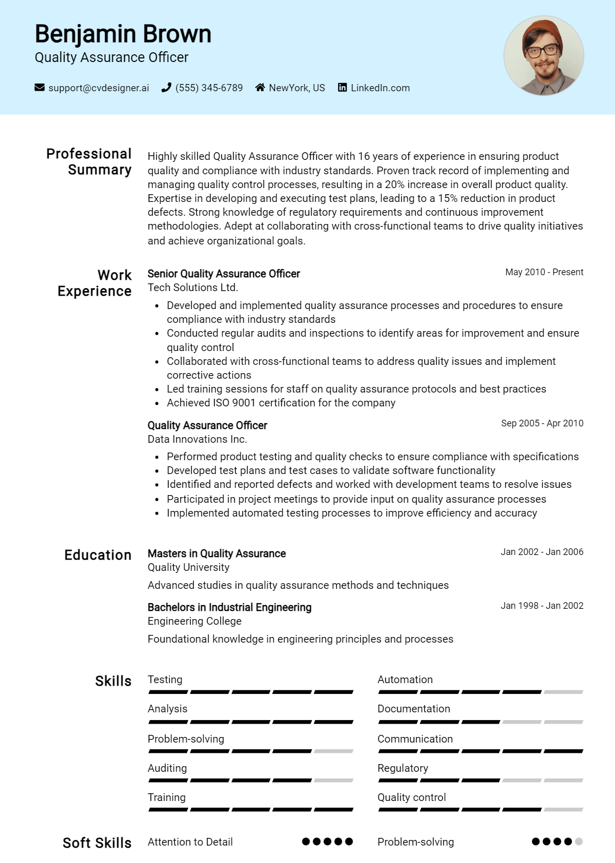 Quality Assurance Officer Resume Example