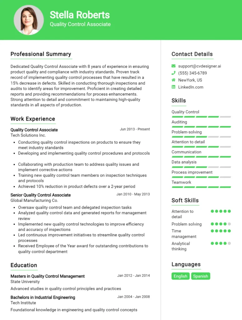 Quality Control Associate CV Example