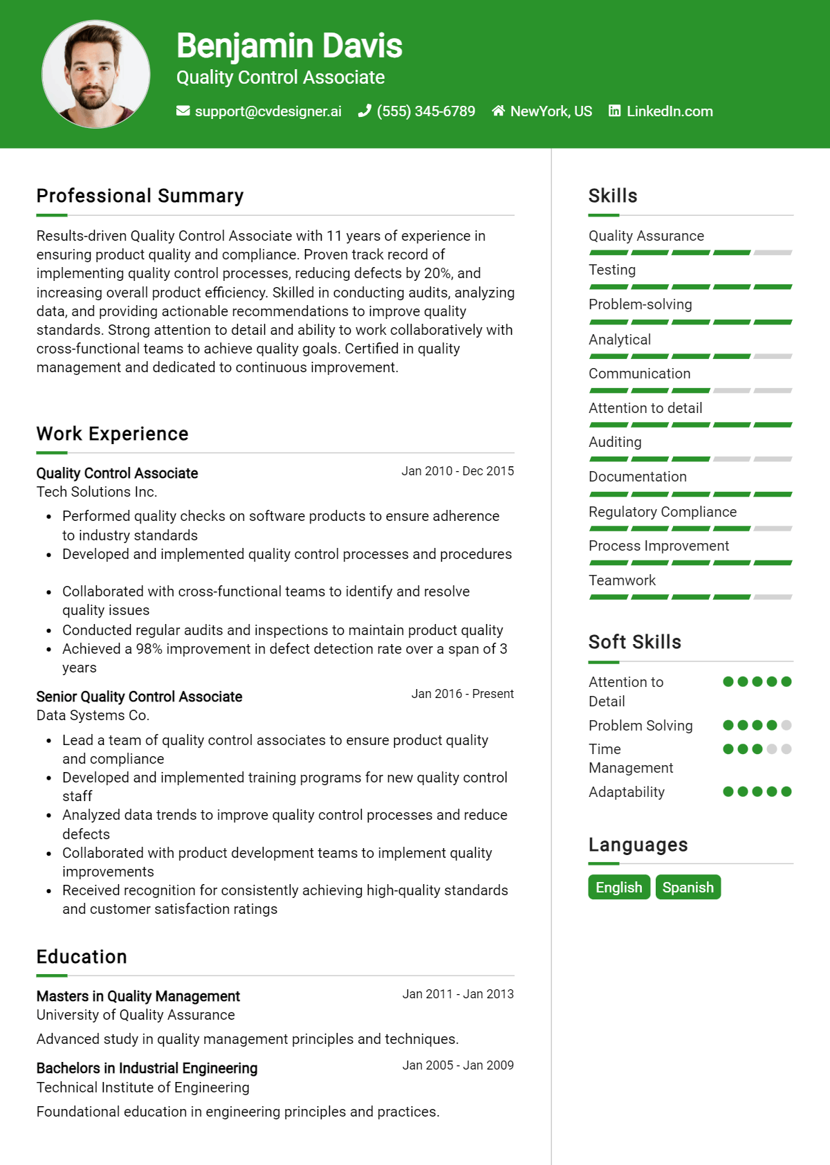 Quality Control Associate Resume Example