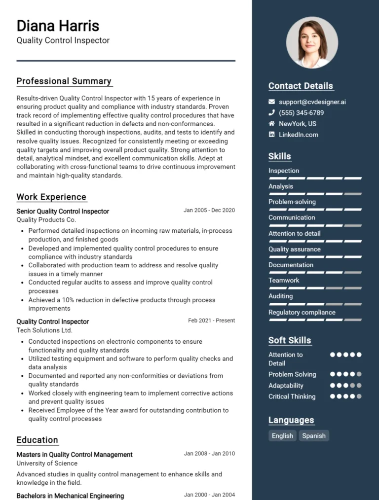 Quality Control Inspector CV Example For 2025: Effective CV Writing Tips
