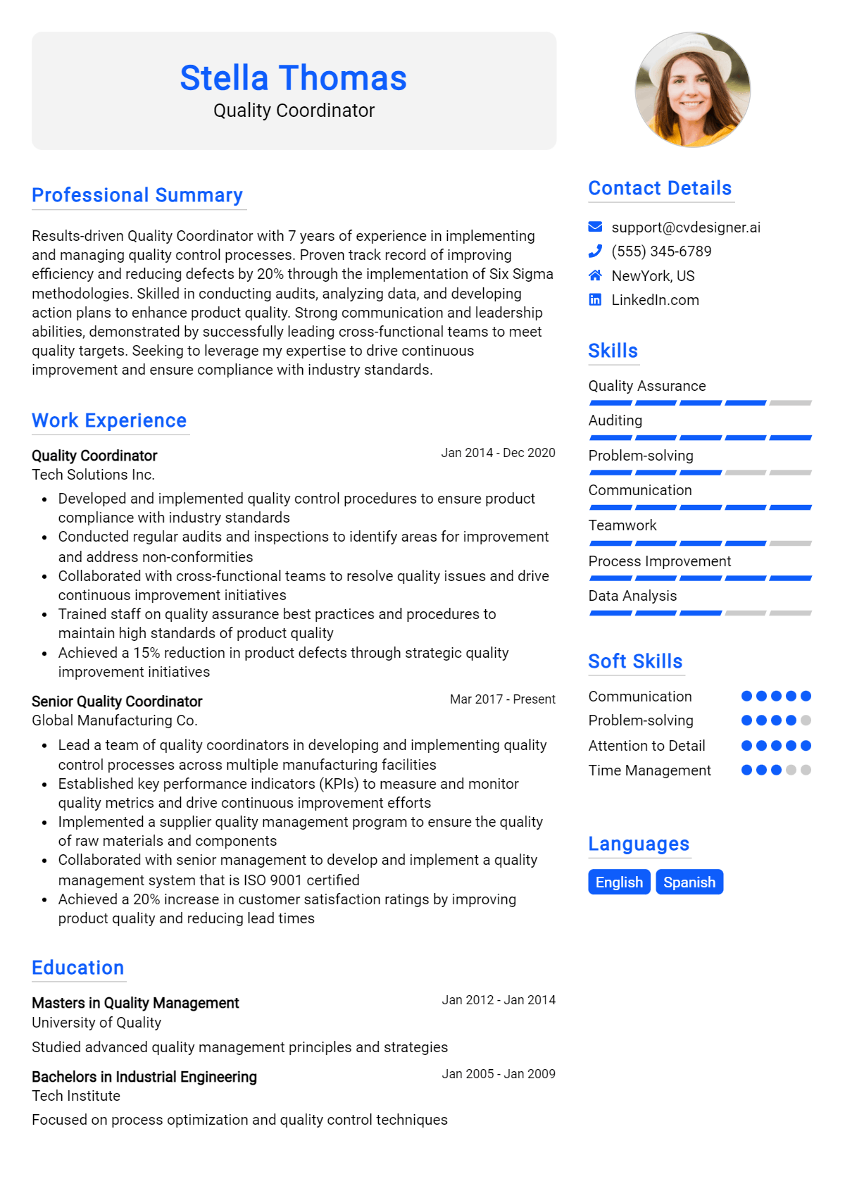 Quality Coordinator Resume Example