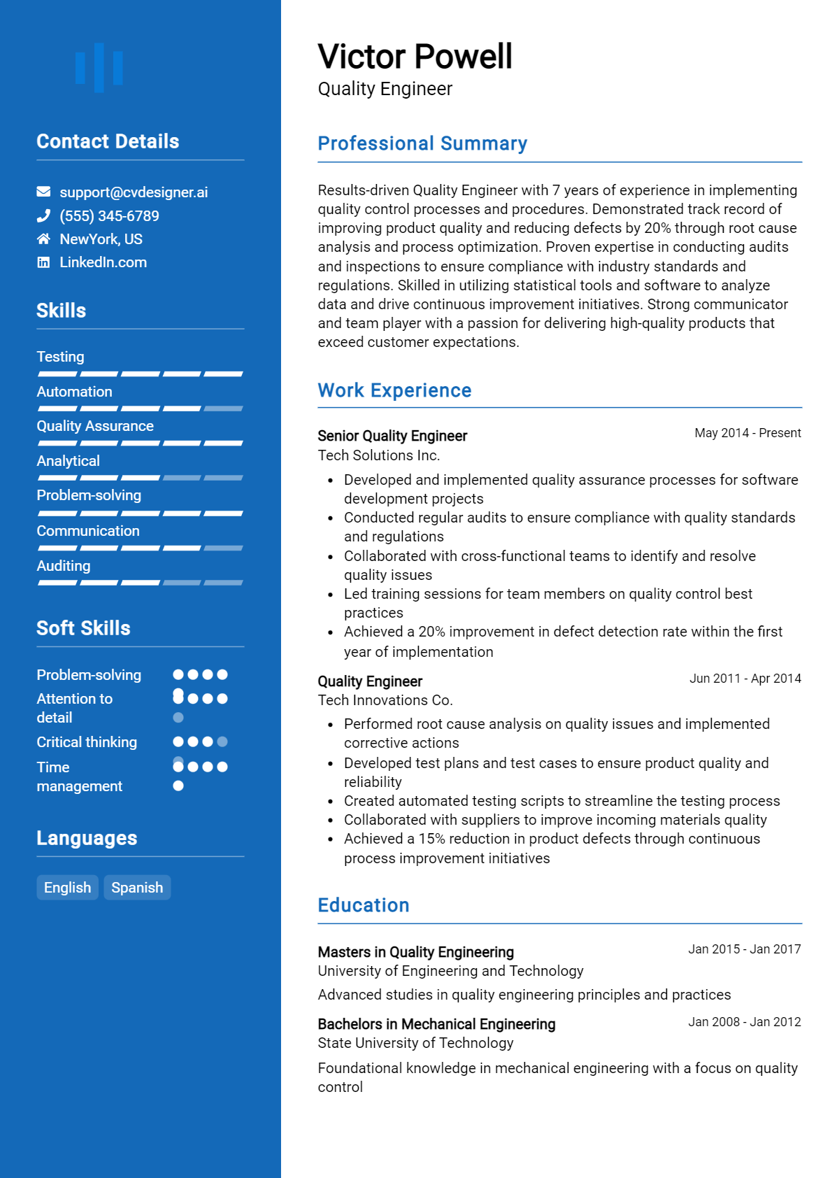 Quality Engineer Resume Example