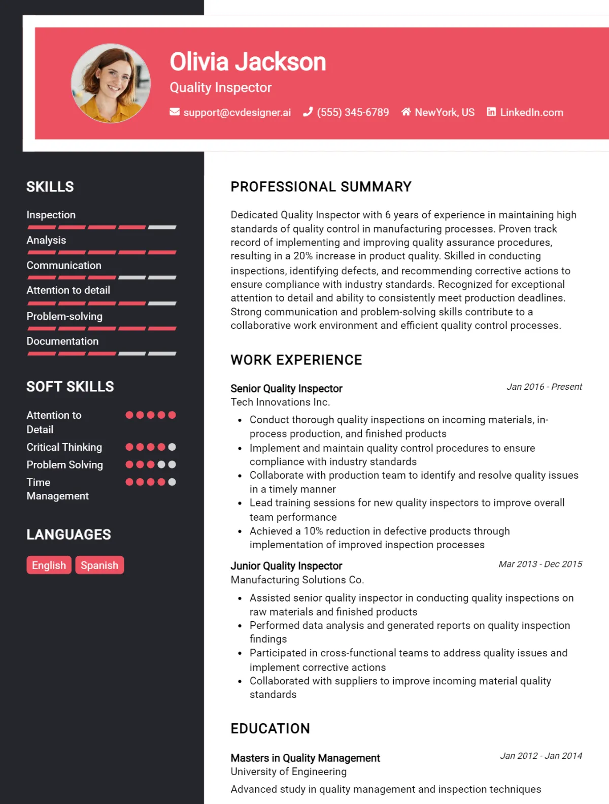 Quality Inspector CV Example (1)