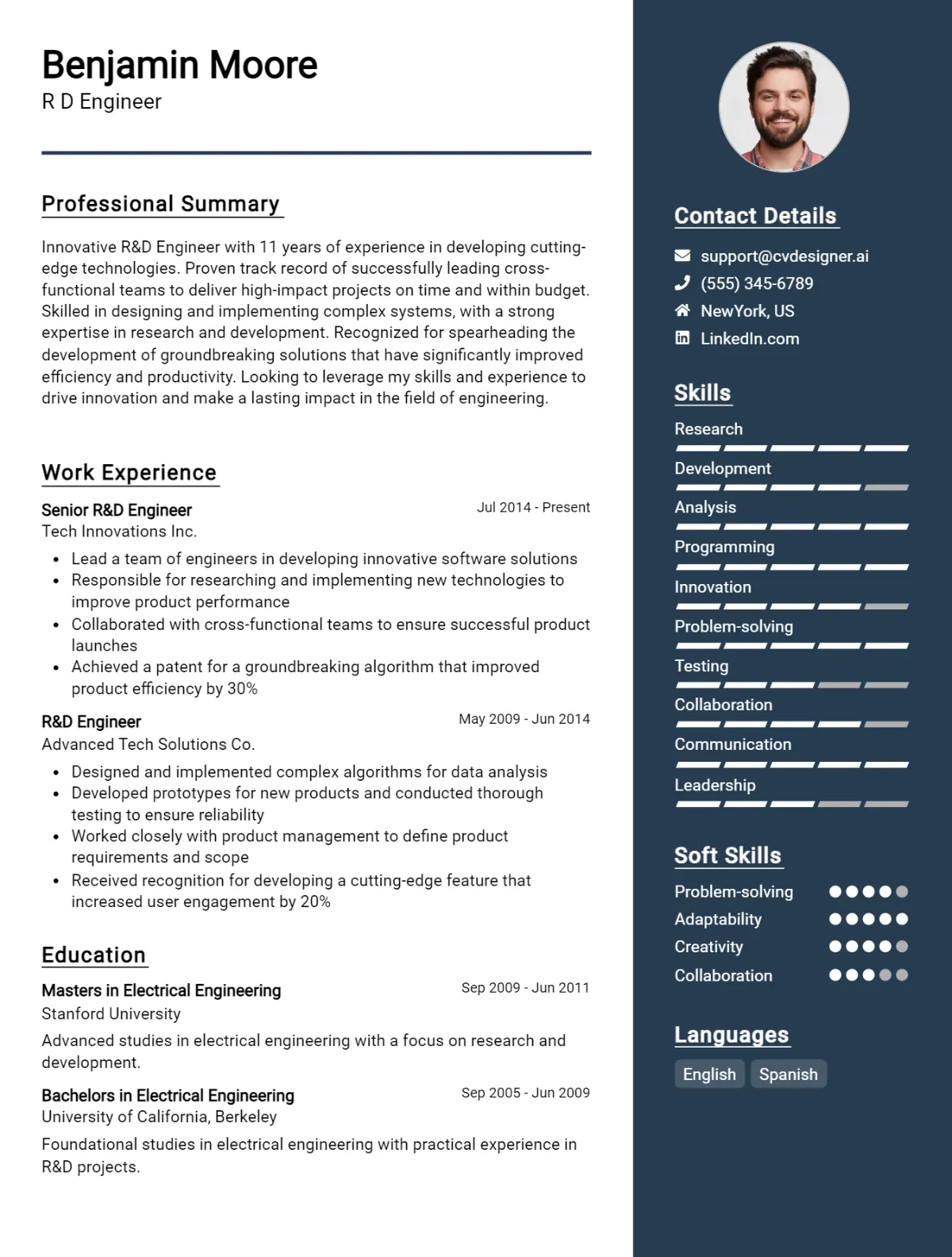 R D Engineer CV Example