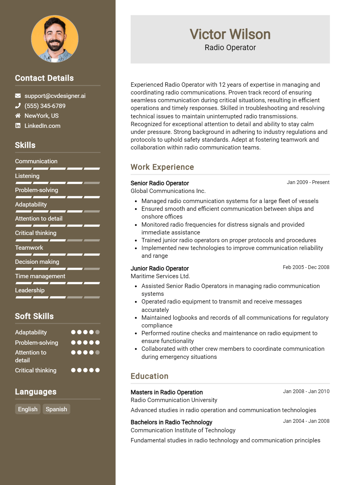 Radio Operator Resume Example