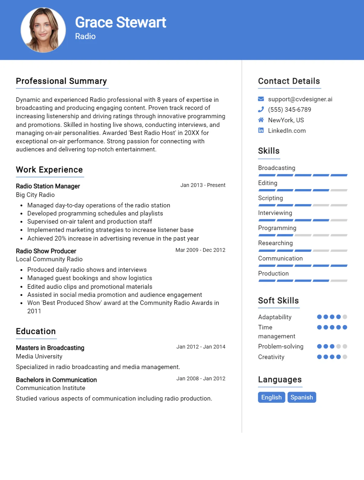 Radio CV Example