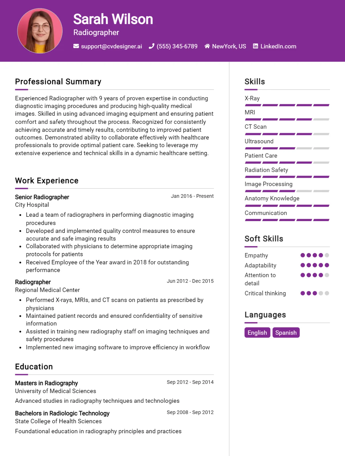 Radiographer CV Example