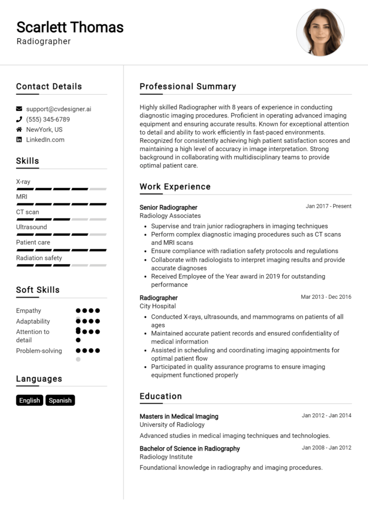 Radiographer Resume Example for 2024: Effective CV Writing Tips ...