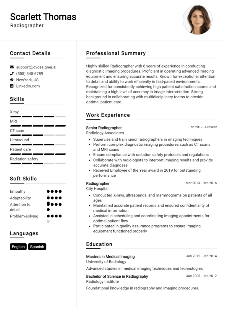 Radiographer Resume Example for 2025: Effective CV Writing Tips