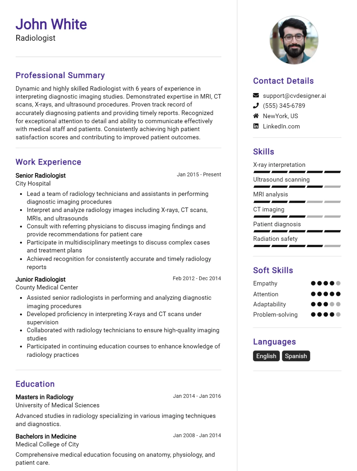 Radiologist CV Example For 2024: How to Craft a Winning CV - CVDesigner.ai