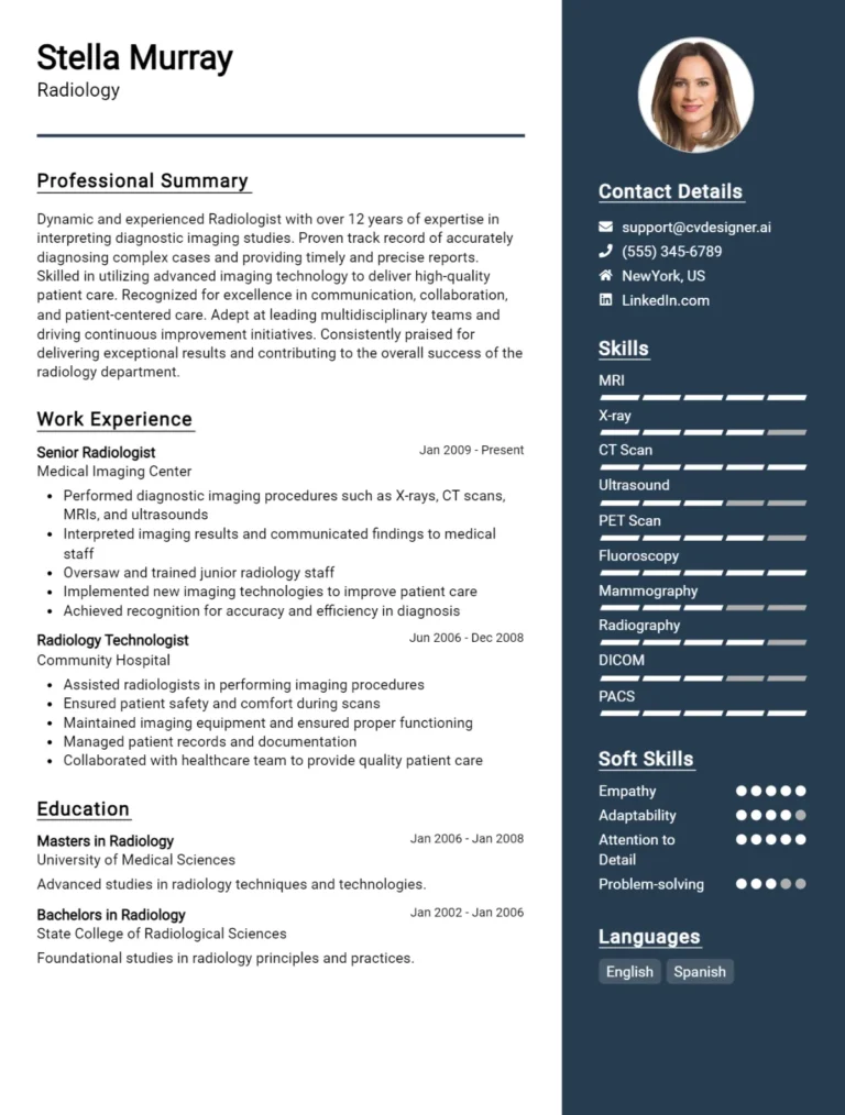 Radiology CV Example For 2025: Best Tips & Templates