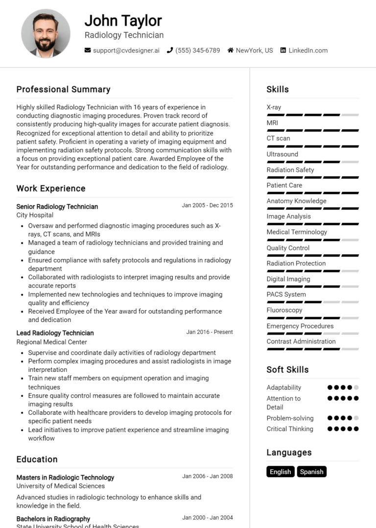 Radiology Technician Resume Example for 2025: How to Craft a Winning CV