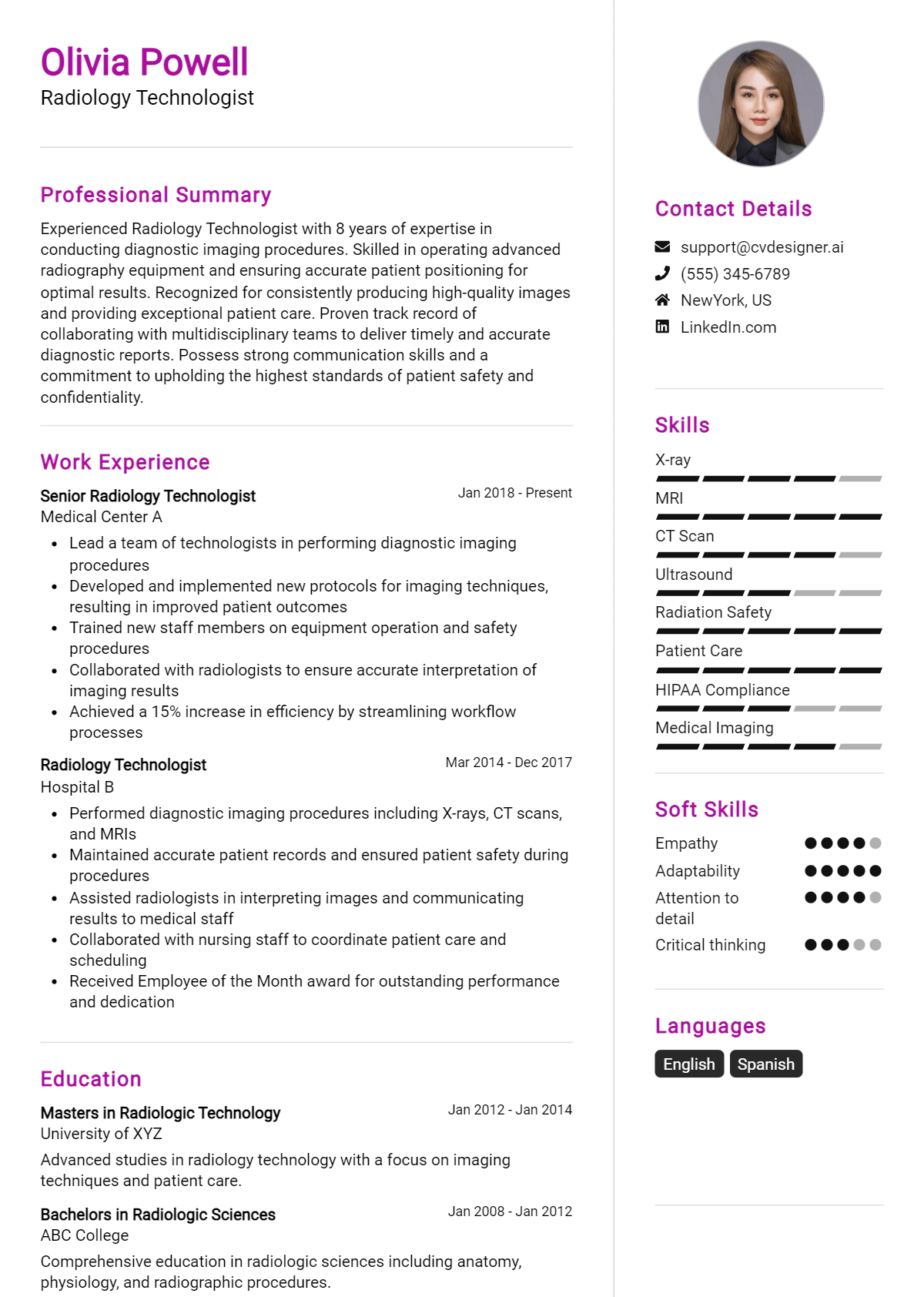 Radiology Technologist Resume Example