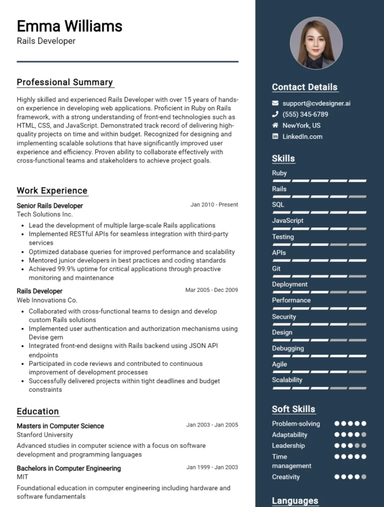 Rails Developer CV Example For 2025: Ultimate Guide