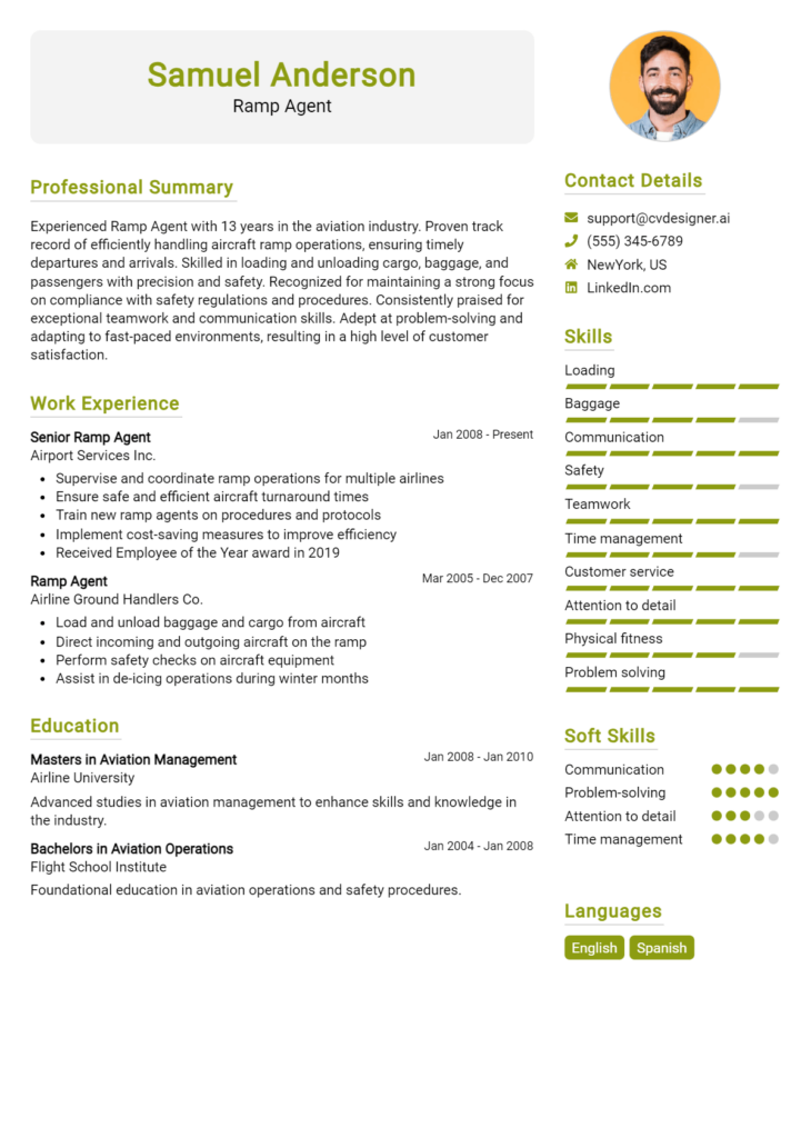 Ramp Agent Resume Example for 2025: Free Samples - CVDesigner.ai