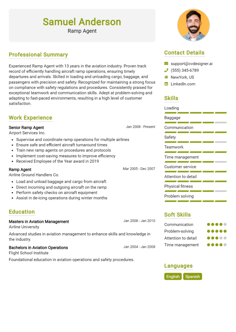Ramp Agent Resume Example for 2025: Free Samples