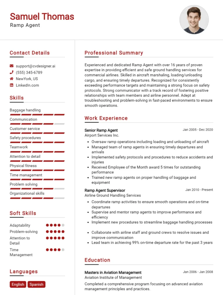 Ramp Agent CV Example For 2025: Tips to Stand Out