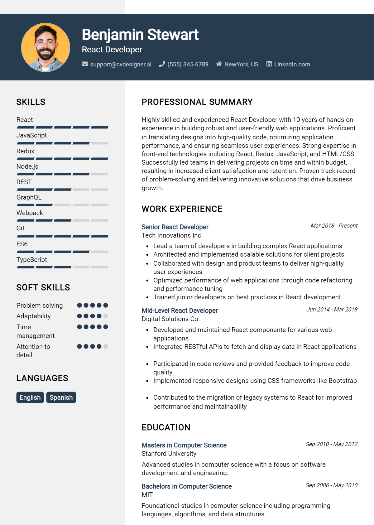 React Developer Resume Example