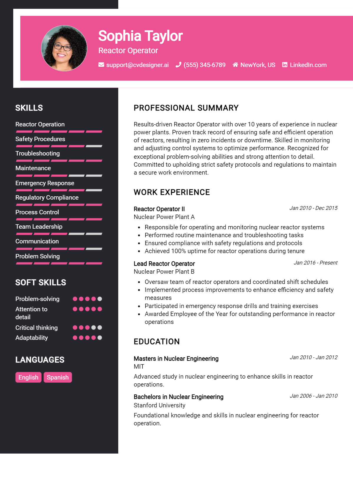 Reactor Operator Resume Example