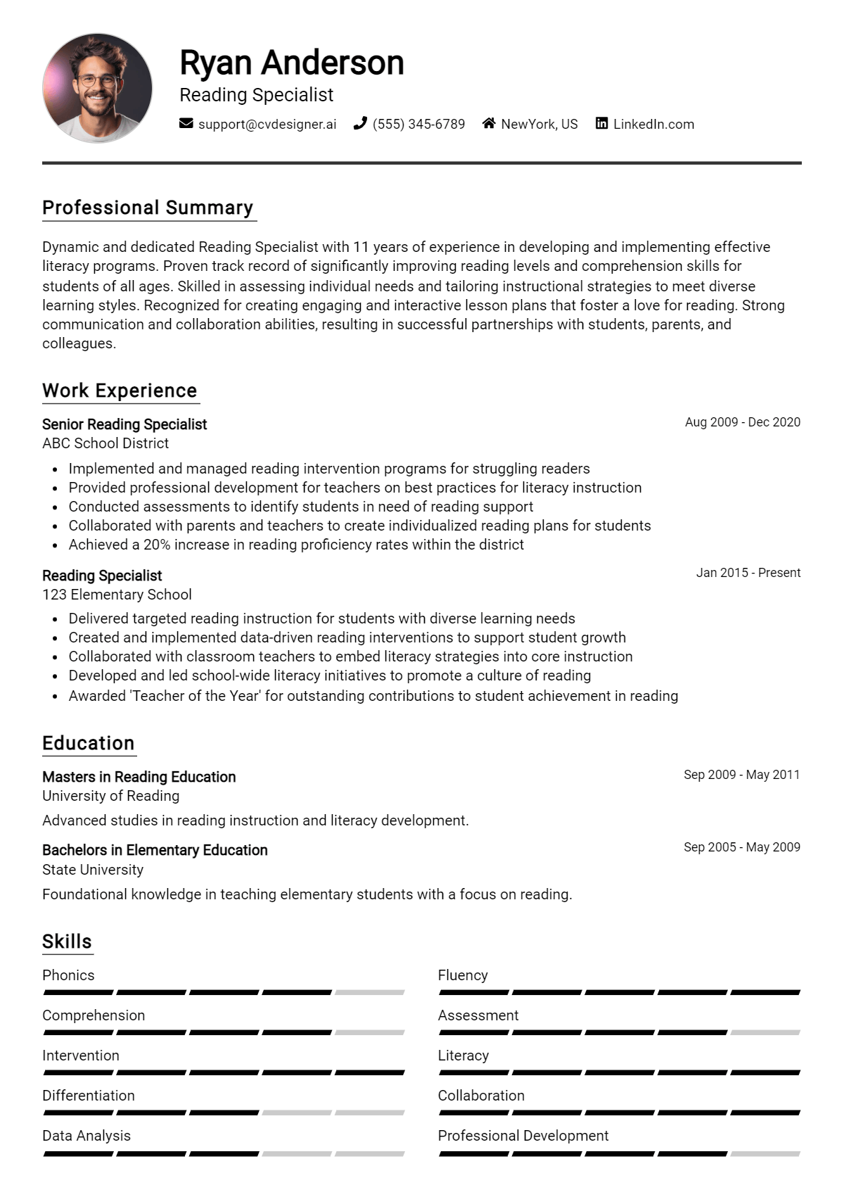 Reading Specialist Resume Example