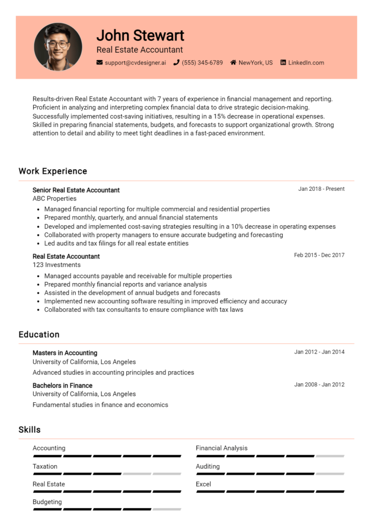 Real Estate Accountant Resume Example