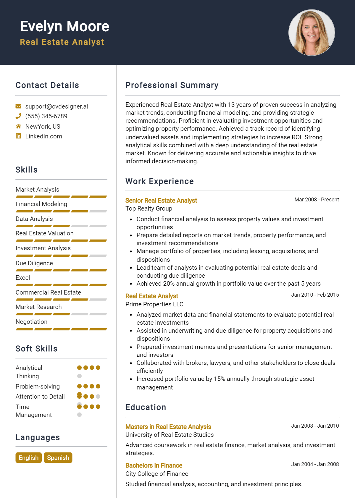 Real Estate Analyst Resume Example