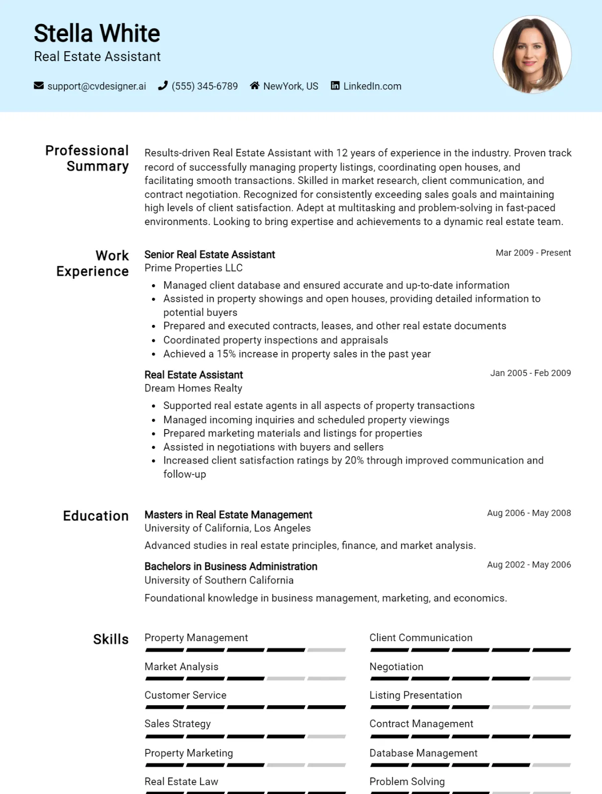 Real Estate Assistant CV Example