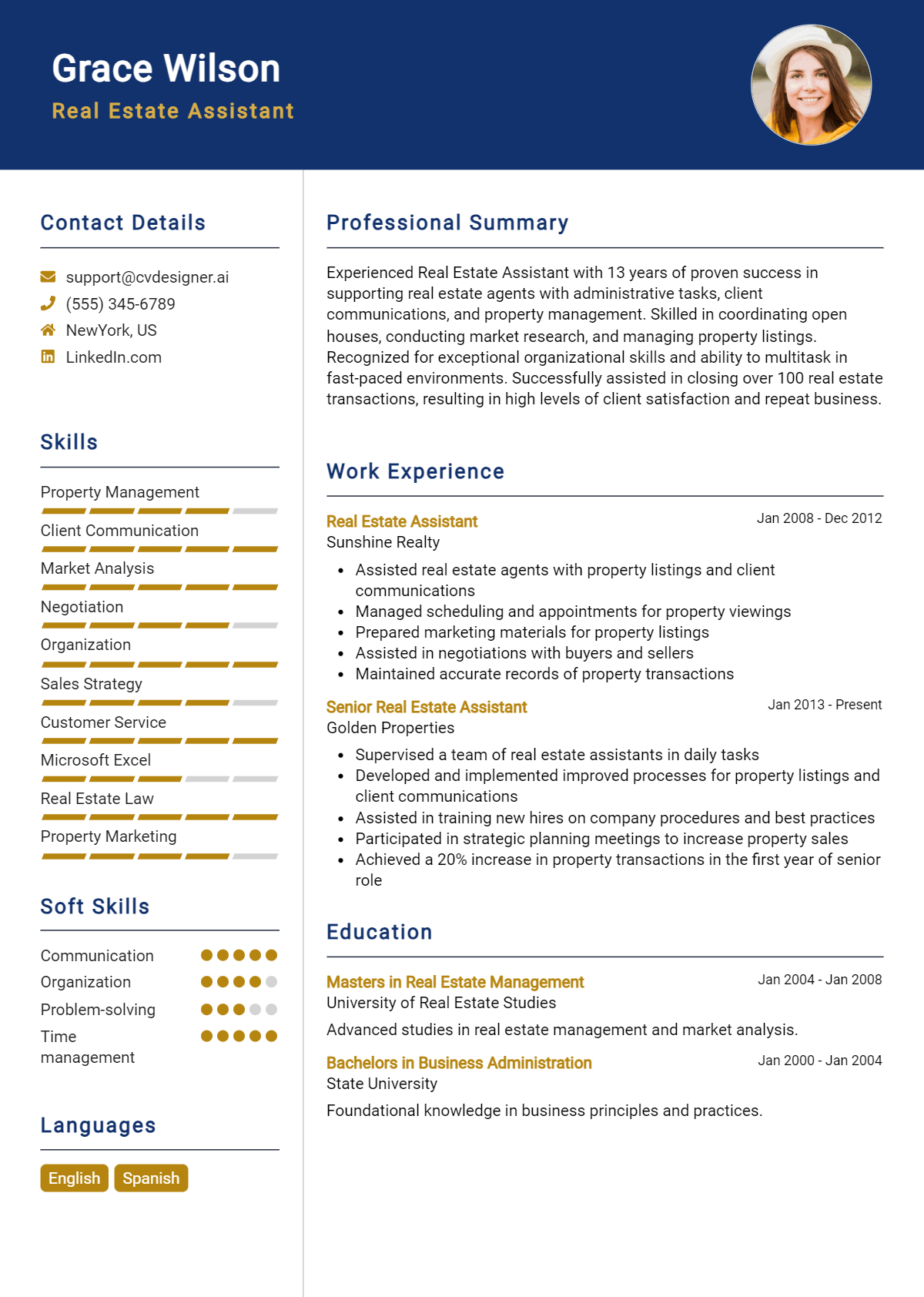 Real Estate Assistant Resume Example