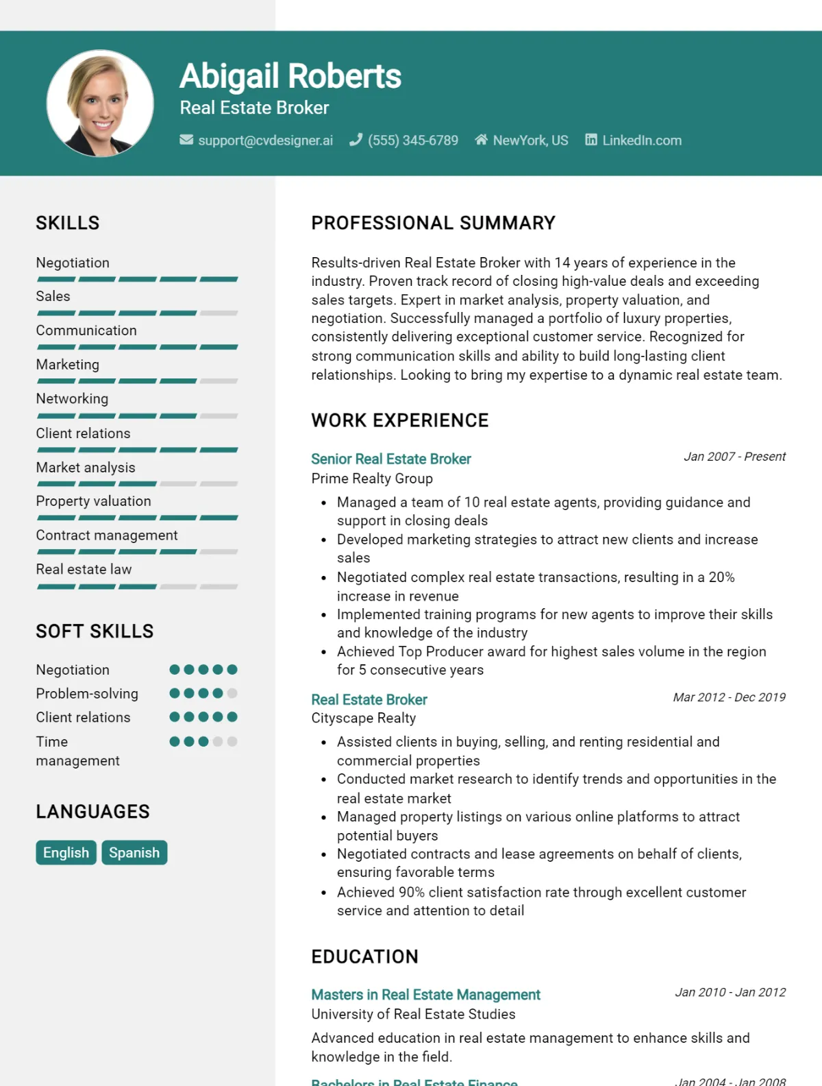 Real Estate Broker CV Example